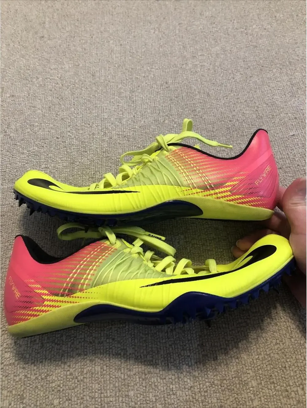 NIKE Zoom‎ Celar 5 Running OC Spikes Mens Sz 10 882023-999 Yellow Pink